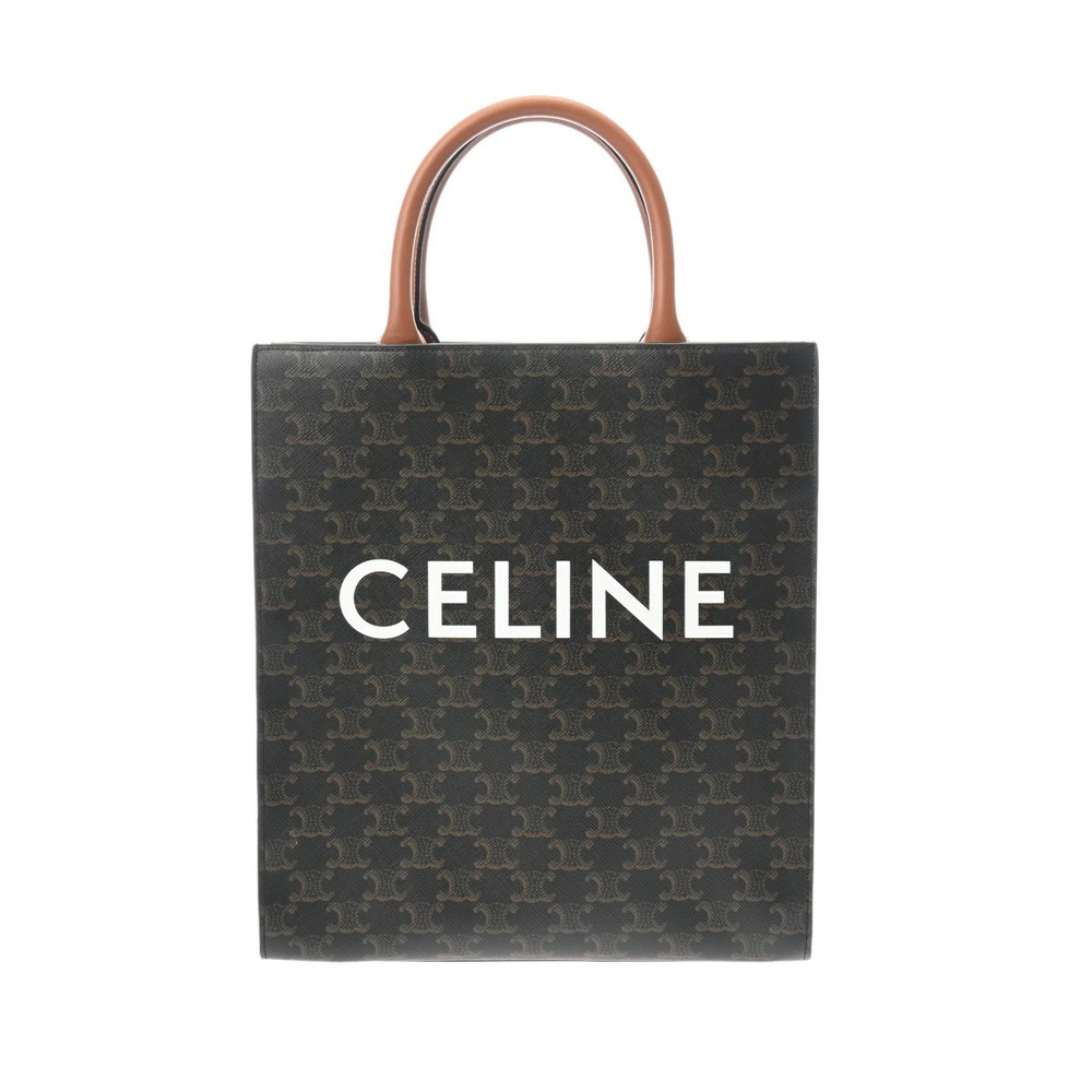 CELINE Triomphe Vertical Cabas Black Brown Calfskin Bag